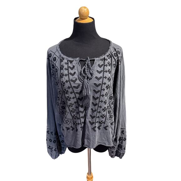 Free People Gray Embroidered Blouse - Picture 7 of 8